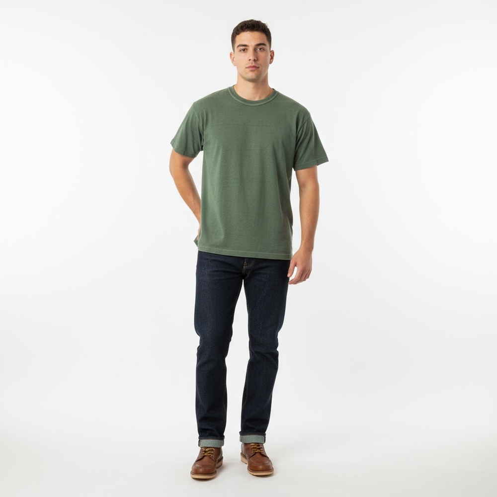 Vintage Warehouse & Co Japan Olive Tee | 100% Cotton Workwear Large Rare color